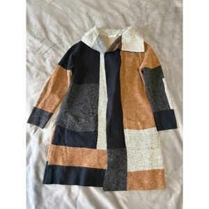 Rafaella Colorblock Patchwork Longline Cardigan Sweater Brown Black Grey Medium